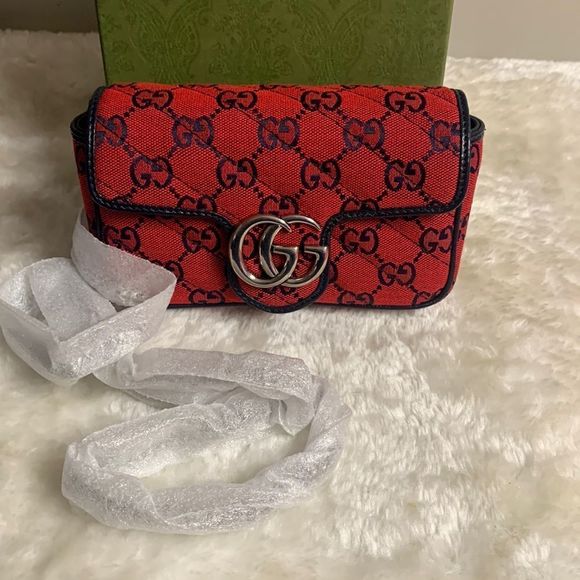 Gucci Handbags - - Gucci Marmont Gg Limited Edition Super Mini Red Canvas Cross Body Bag